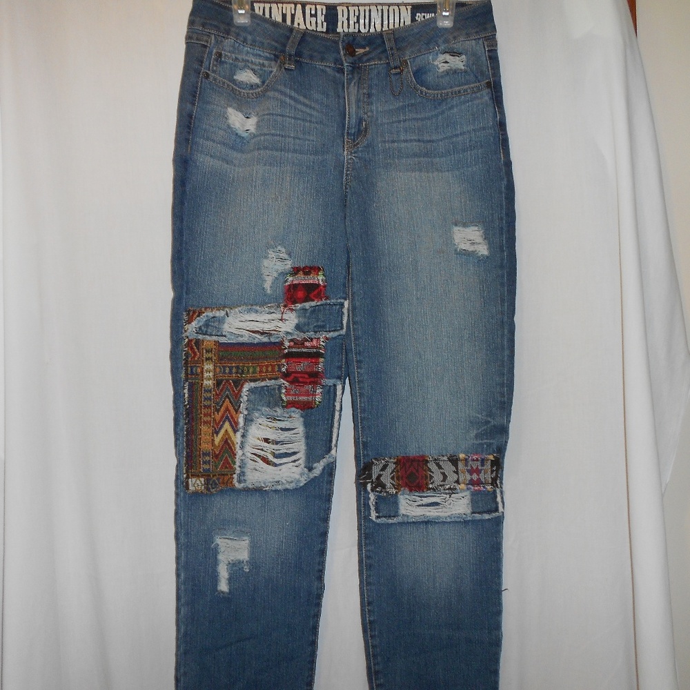 Rewash Vintage Reunion Distressed Patched Jeans